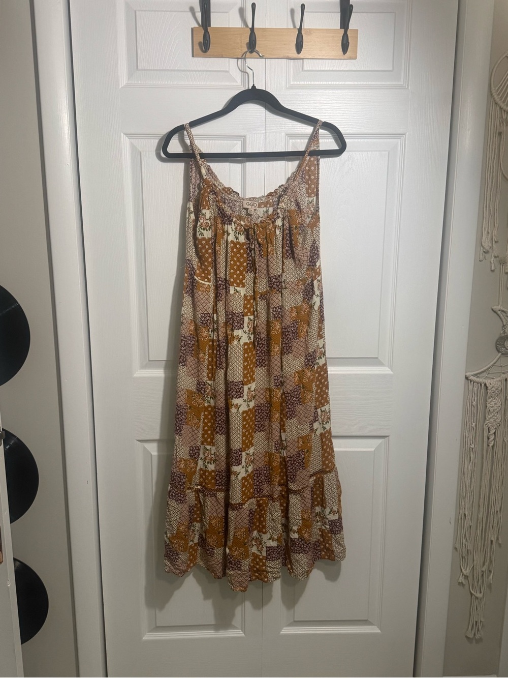 Boho Patchwork Midi Sundress in Brown